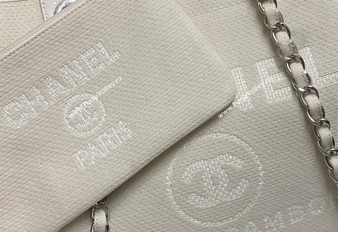 Chanel Deauville Cotton Calfskin Large Shopping Bag White 2024 0517 (yezi-240517044)