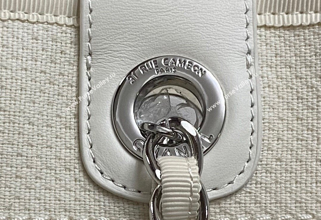 Chanel Deauville Cotton Calfskin Large Shopping Bag White 2024 0517 (yezi-240517044)
