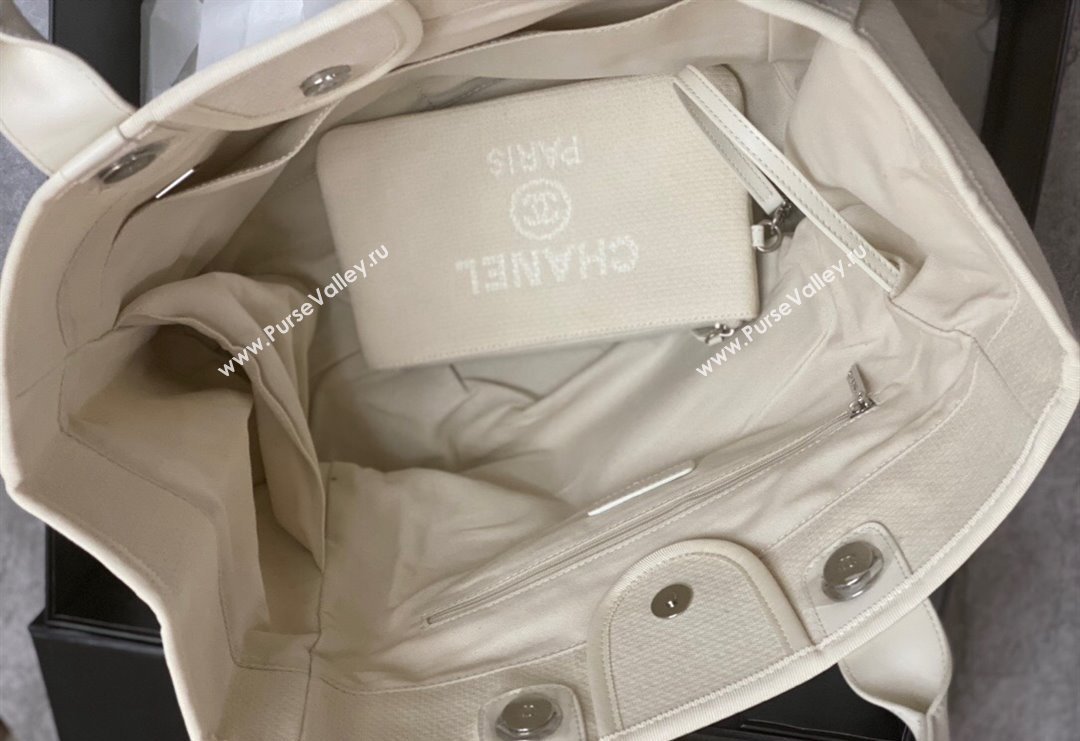 Chanel Deauville Cotton Calfskin Large Shopping Bag White 2024 0517 (yezi-240517044)