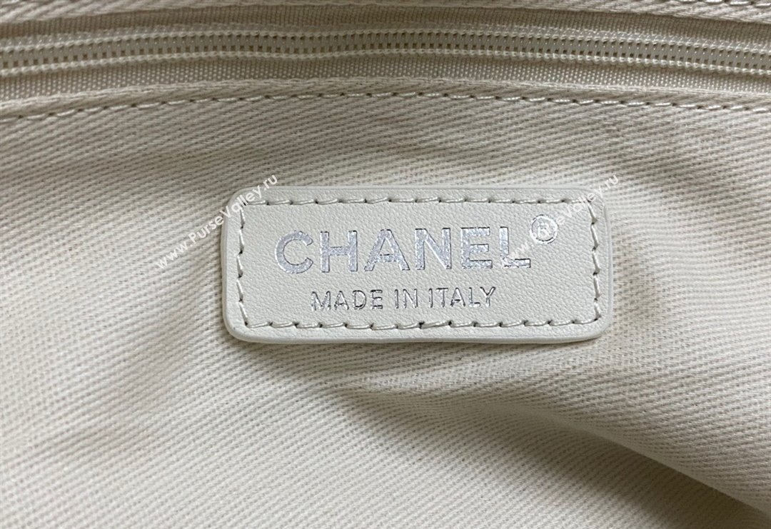 Chanel Deauville Cotton Calfskin Large Shopping Bag White 2024 0517 (yezi-240517044)