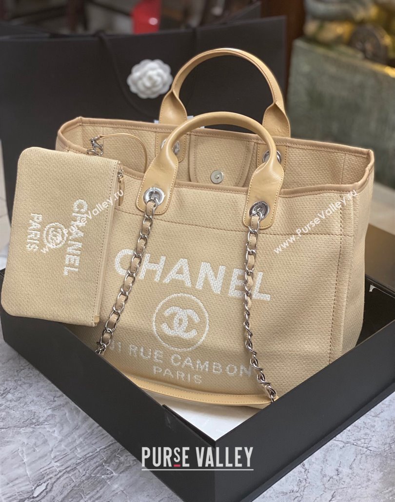 Chanel Deauville Cotton Calfskin Large Shopping Bag Beige 2024 0517 (yezi-240517045)