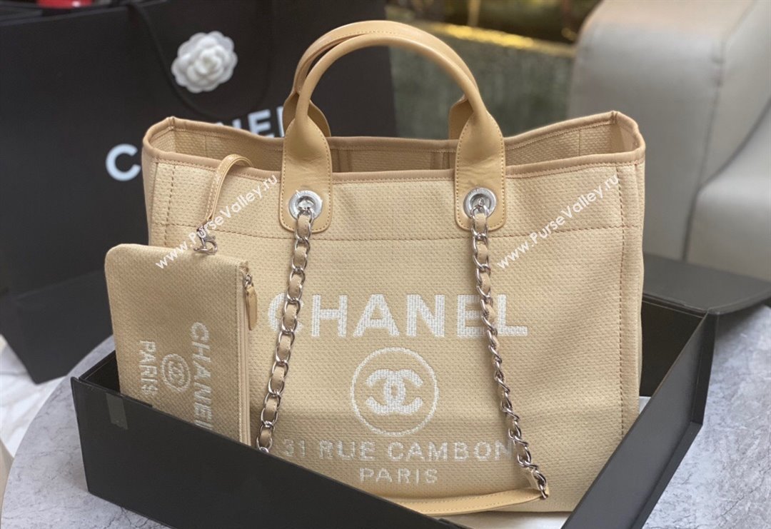 Chanel Deauville Cotton Calfskin Large Shopping Bag Beige 2024 0517 (yezi-240517045)