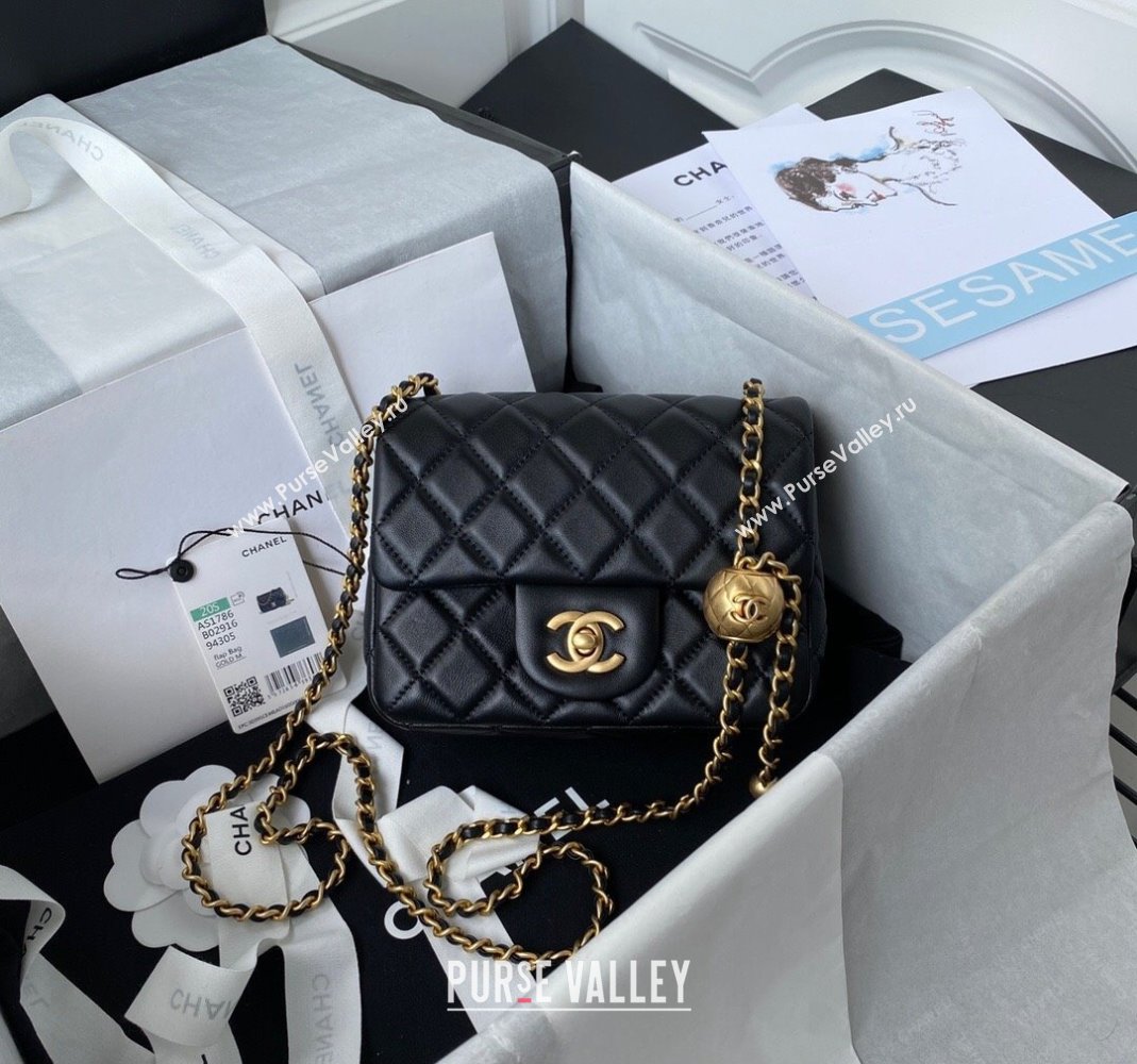 Chanel Lambskin Mini Square Flap Bag with Gold-Tone Metal Ball AS1786 Black 2024 (yezi-240517107)