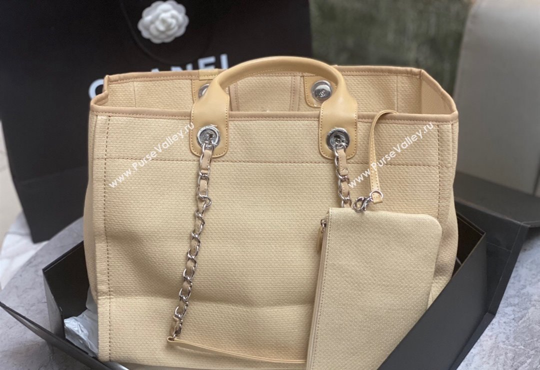 Chanel Deauville Cotton Calfskin Large Shopping Bag Beige 2024 0517 (yezi-240517045)