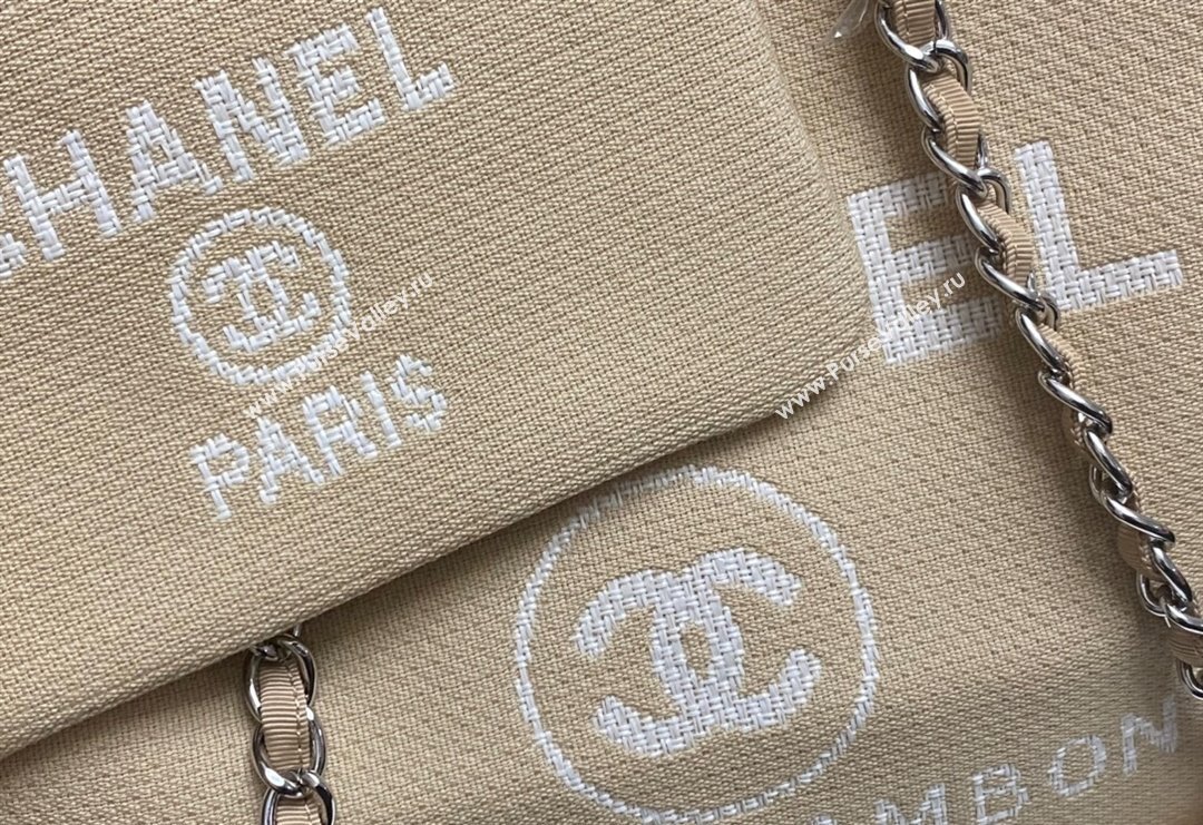 Chanel Deauville Cotton Calfskin Large Shopping Bag Beige 2024 0517 (yezi-240517045)