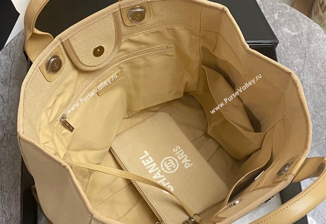 Chanel Deauville Cotton Calfskin Large Shopping Bag Beige 2024 0517 (yezi-240517045)