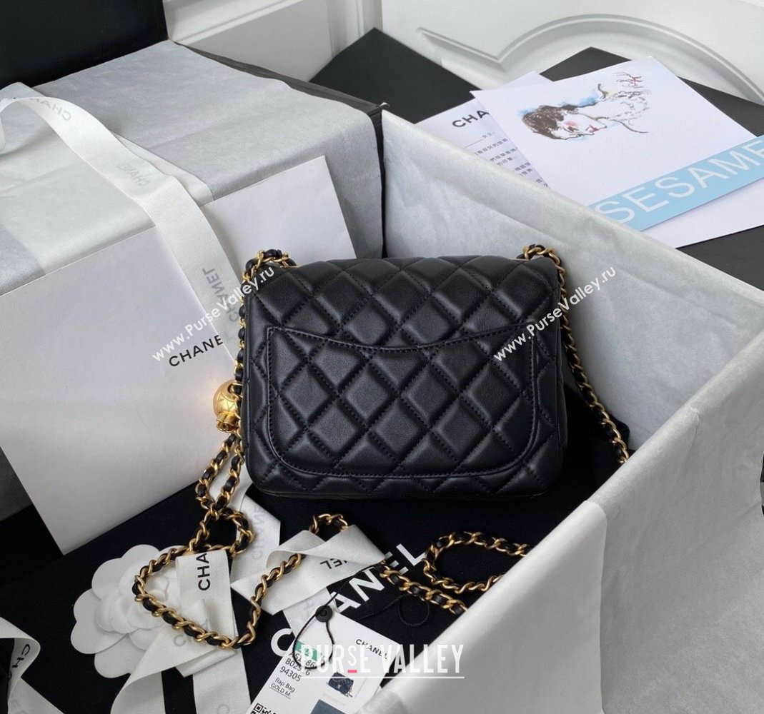 Chanel Lambskin Mini Square Flap Bag with Gold-Tone Metal Ball AS1786 Black 2024 (yezi-240517107)