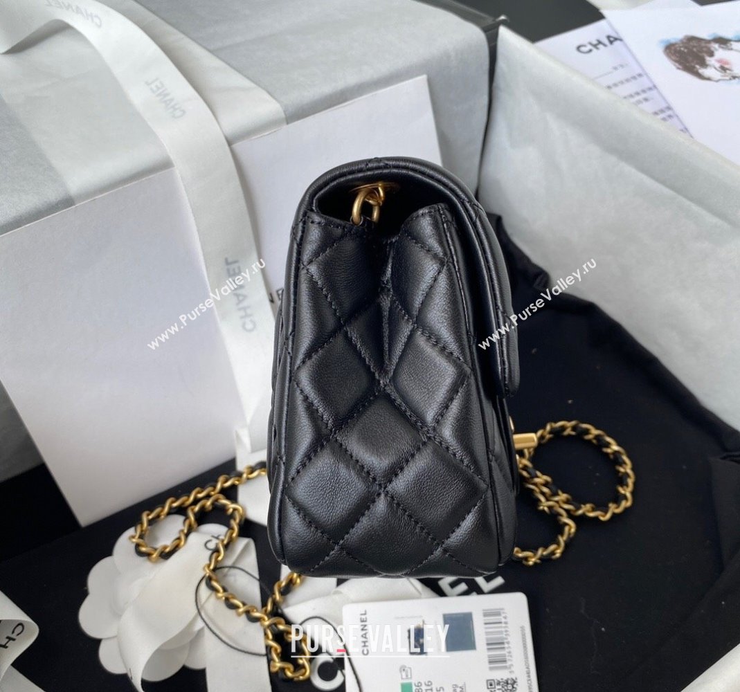 Chanel Lambskin Mini Square Flap Bag with Gold-Tone Metal Ball AS1786 Black 2024 (yezi-240517107)