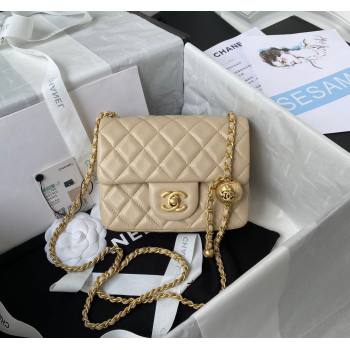 Chanel Lambskin Mini Square Flap Bag with Gold-Tone Metal Ball AS1786 Beige 2024 (yezi-240517108)