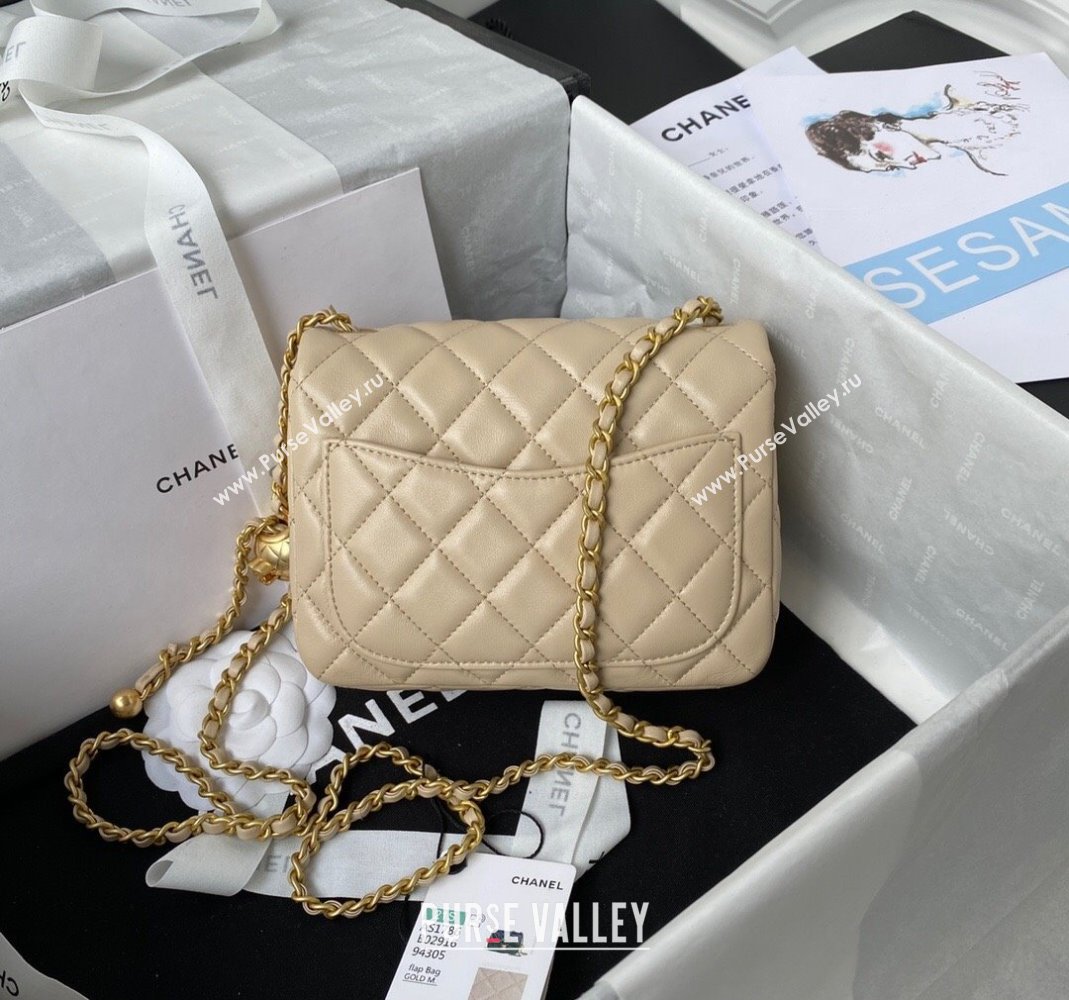 Chanel Lambskin Mini Square Flap Bag with Gold-Tone Metal Ball AS1786 Beige 2024 (yezi-240517108)