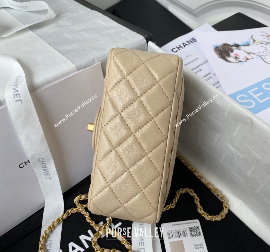 Chanel Lambskin Mini Square Flap Bag with Gold-Tone Metal Ball AS1786 Beige 2024 (yezi-240517108)