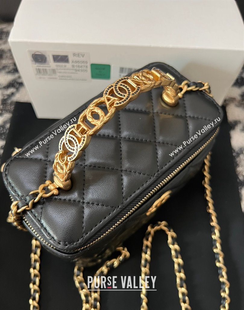 Chanel Lambskin Clutch with Chain and CC Top Handle Black 2024 A96069 (yezi-240518001)