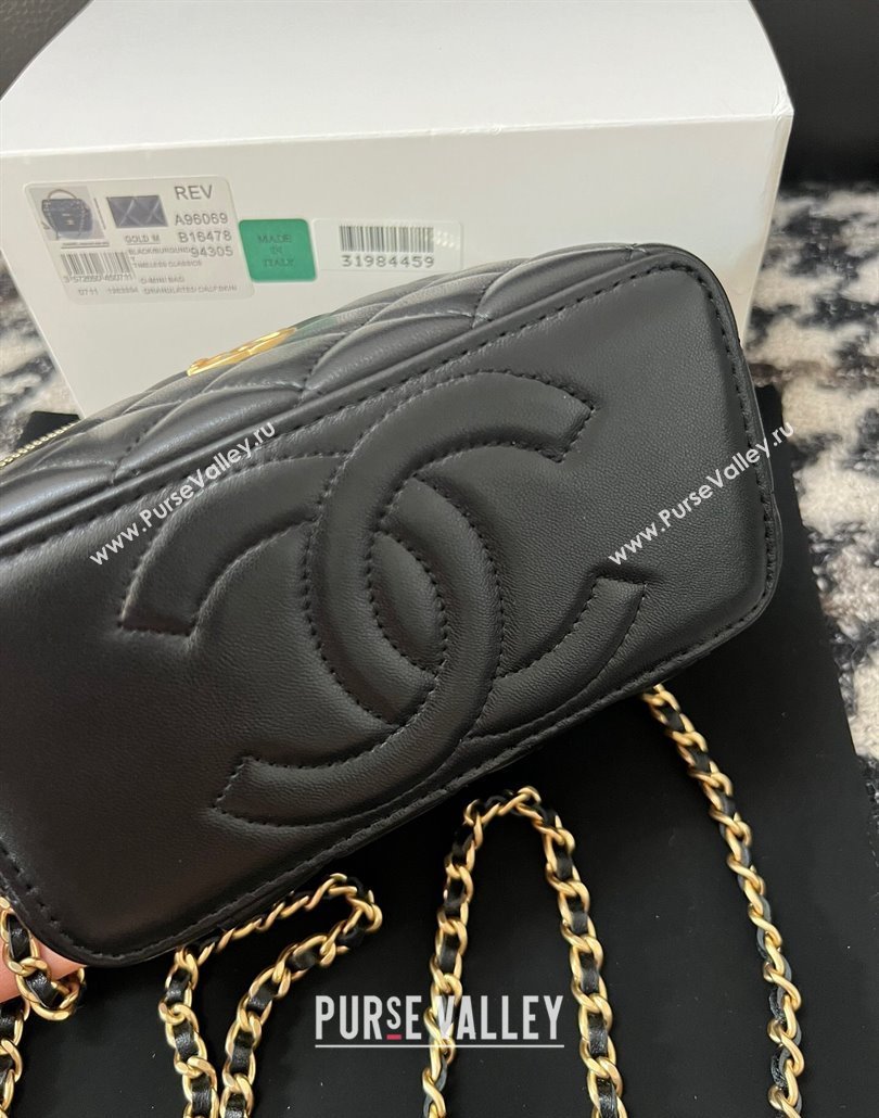 Chanel Lambskin Clutch with Chain and CC Top Handle Black 2024 A96069 (yezi-240518001)
