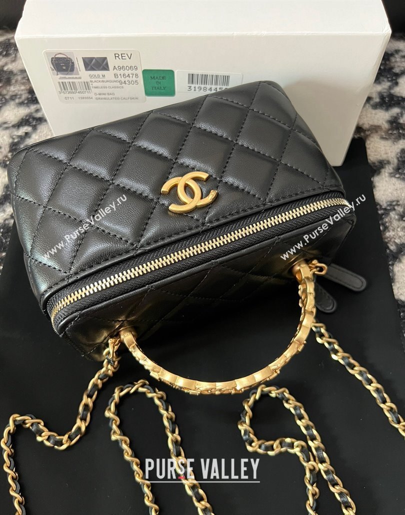 Chanel Lambskin Clutch with Chain and CC Top Handle Black 2024 A96069 (yezi-240518001)