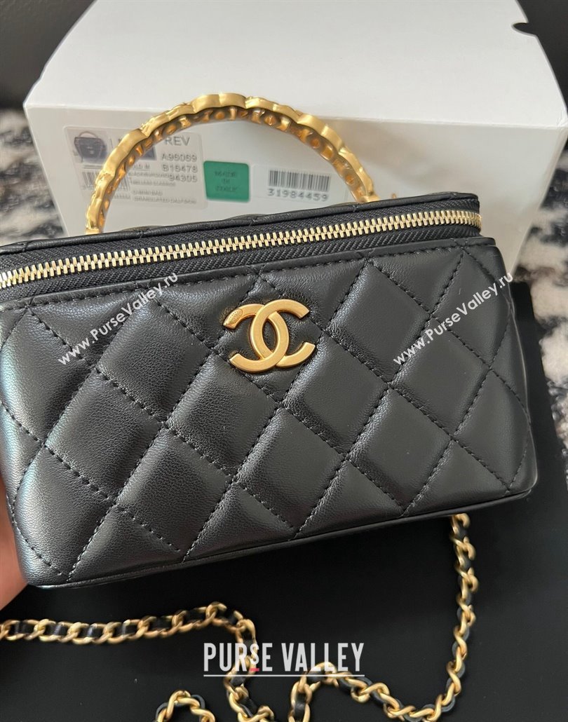 Chanel Lambskin Clutch with Chain and CC Top Handle Black 2024 A96069 (yezi-240518001)