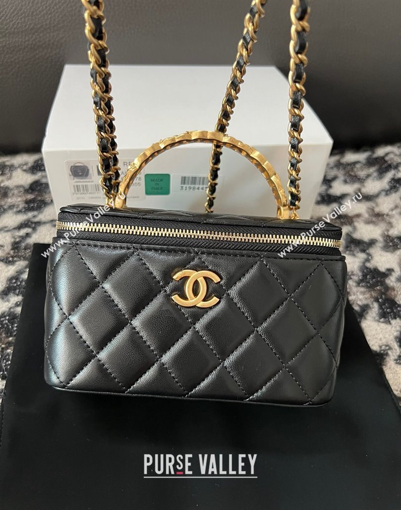 Chanel Lambskin Clutch with Chain and CC Top Handle Black 2024 A96069 (yezi-240518001)