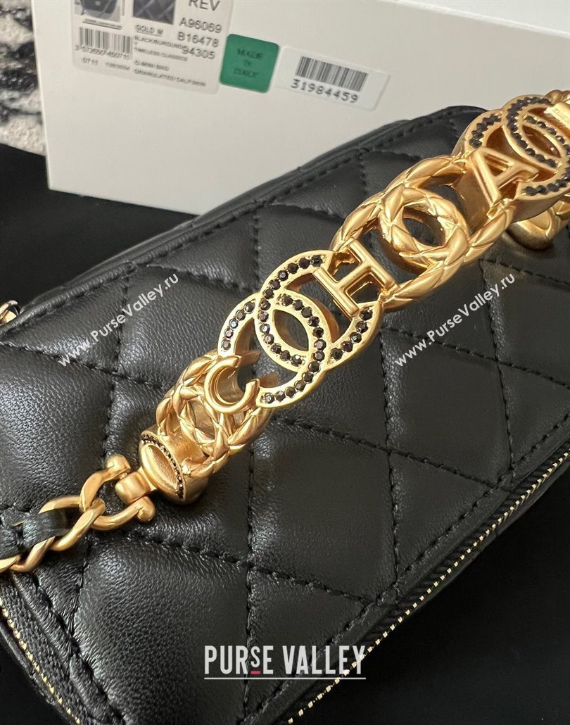 Chanel Lambskin Clutch with Chain and CC Top Handle Black 2024 A96069 (yezi-240518001)