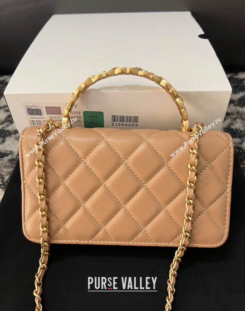 Chanel Shiny Lambskin Clutch with Chain and CC Top Handle Beige 2024 A96068 (yezi-240518002)
