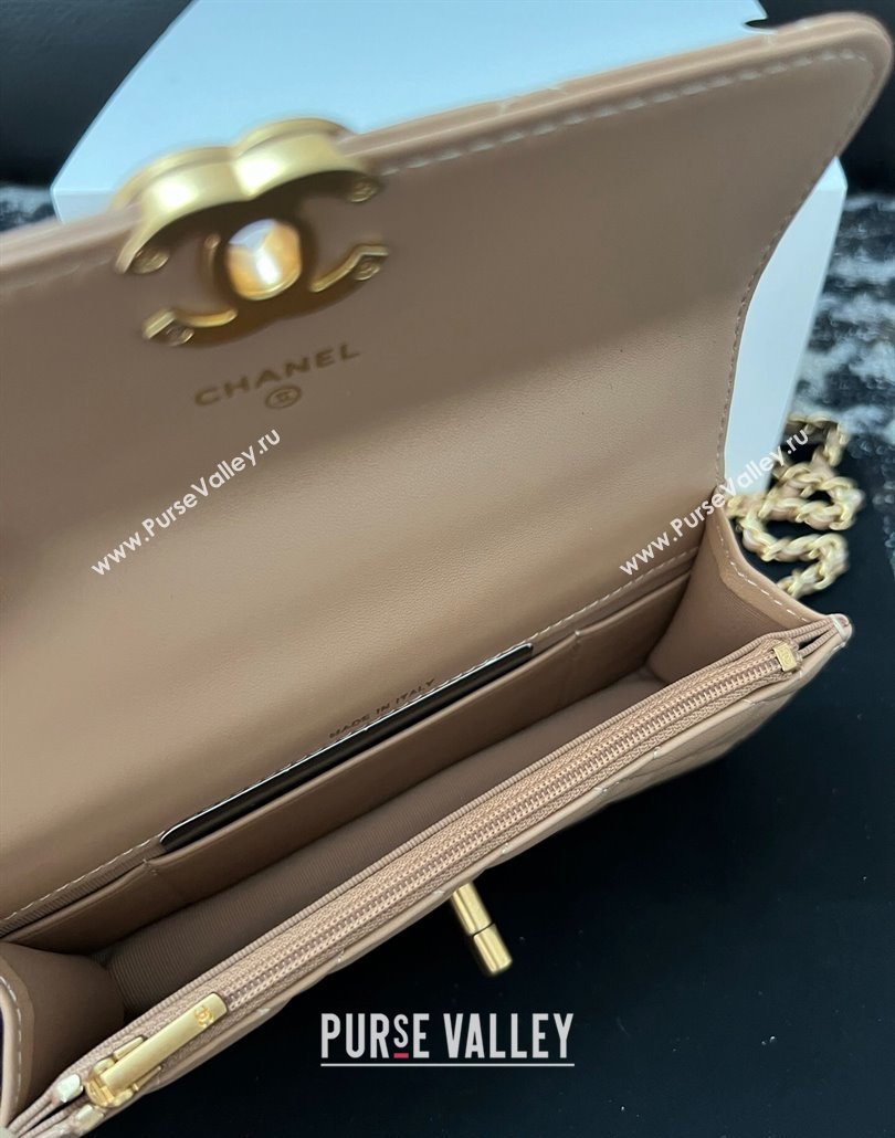 Chanel Shiny Lambskin Clutch with Chain and CC Top Handle Beige 2024 A96068 (yezi-240518002)