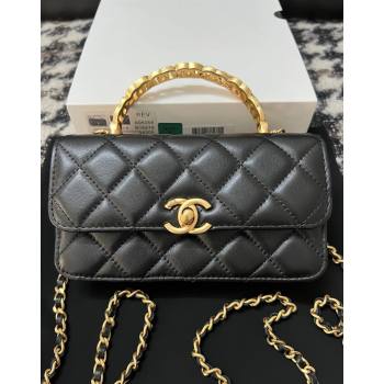Chanel Shiny Lambskin Clutch with Chain and CC Top Handle Black 2024 A96068 (yezi-240518005)