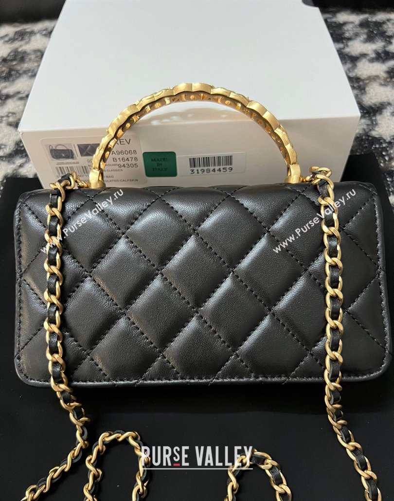 Chanel Shiny Lambskin Clutch with Chain and CC Top Handle Black 2024 A96068 (yezi-240518005)