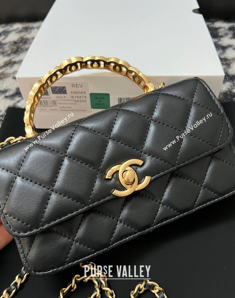 Chanel Shiny Lambskin Clutch with Chain and CC Top Handle Black 2024 A96068 (yezi-240518005)