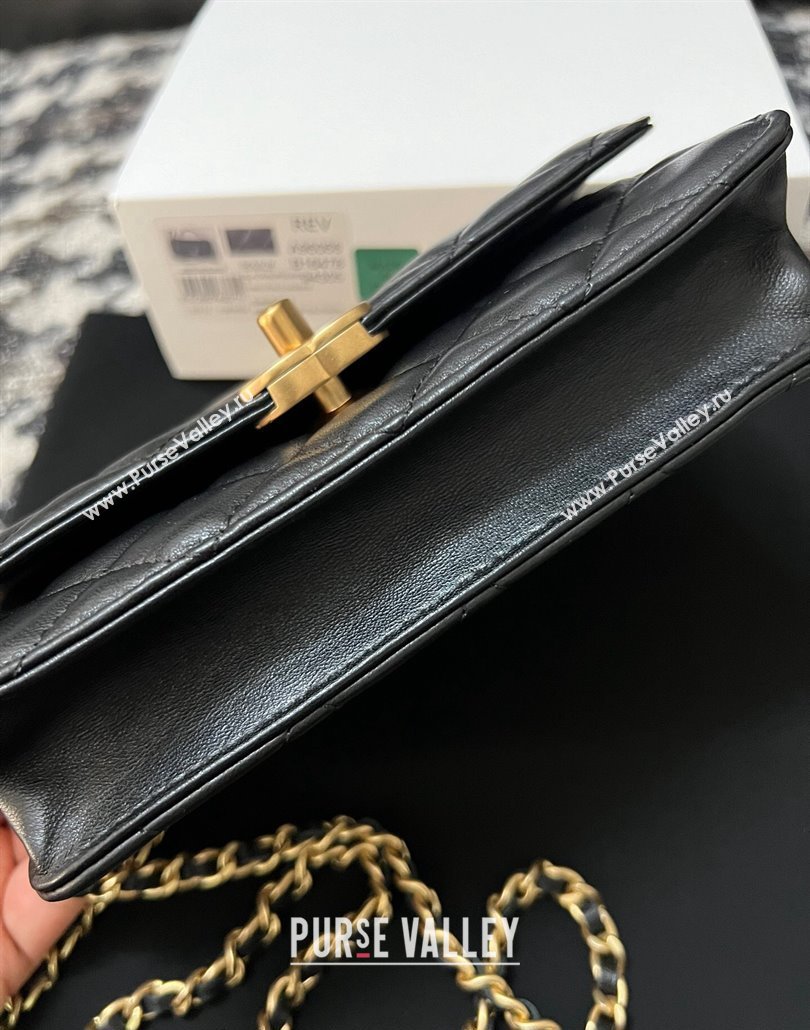 Chanel Shiny Lambskin Clutch with Chain and CC Top Handle Black 2024 A96068 (yezi-240518005)