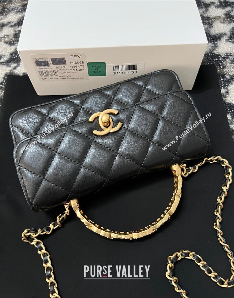 Chanel Shiny Lambskin Clutch with Chain and CC Top Handle Black 2024 A96068 (yezi-240518005)