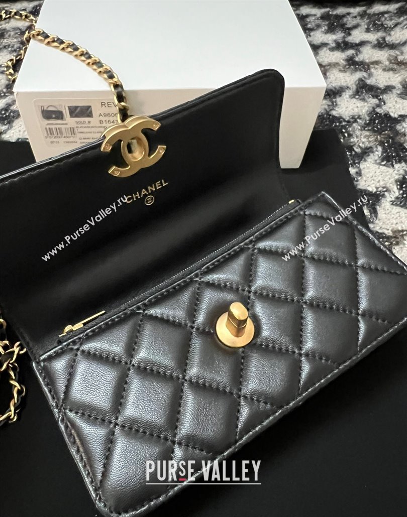 Chanel Shiny Lambskin Clutch with Chain and CC Top Handle Black 2024 A96068 (yezi-240518005)