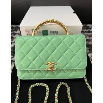 Chanel Shiny Lambskin Wallet On Chain WOC with CC Top Handle Light Geen 2024 AP3944 (yezi-240518006)