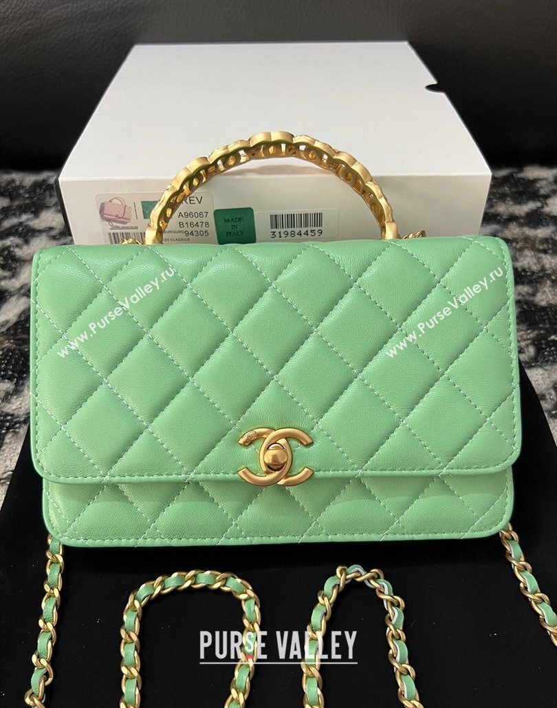 Chanel Shiny Lambskin Wallet On Chain WOC with CC Top Handle Light Geen 2024 AP3944 (yezi-240518006)