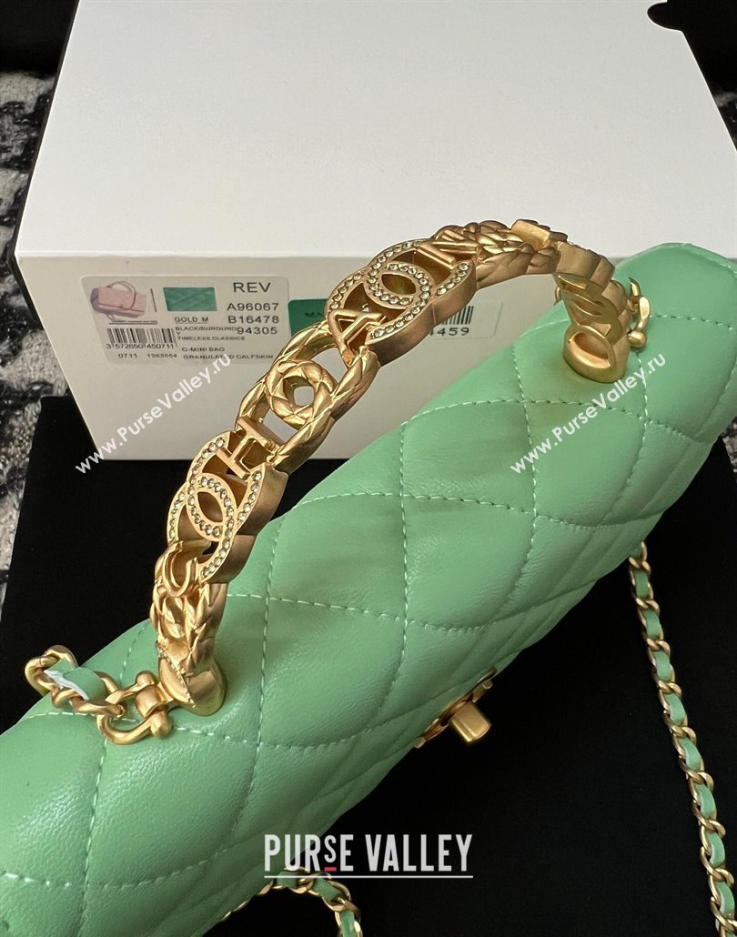 Chanel Shiny Lambskin Wallet On Chain WOC with CC Top Handle Light Geen 2024 AP3944 (yezi-240518006)