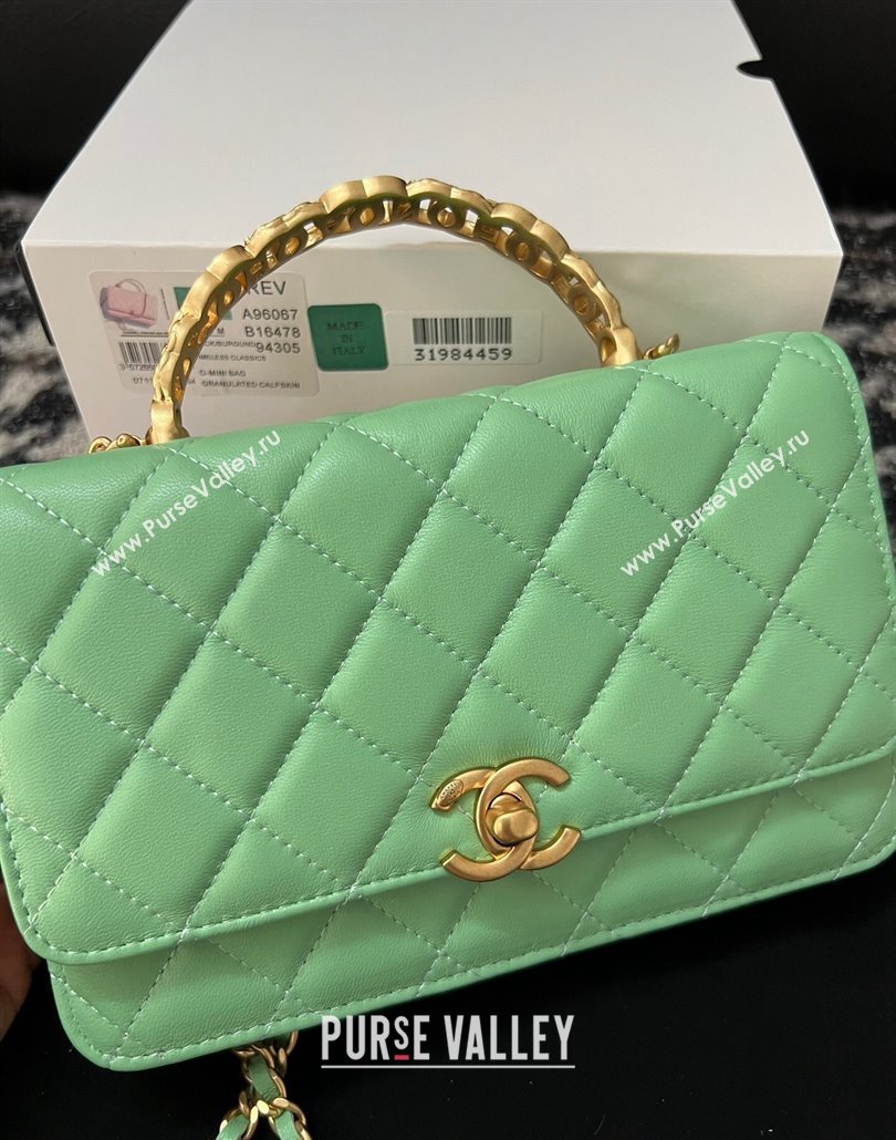 Chanel Shiny Lambskin Wallet On Chain WOC with CC Top Handle Light Geen 2024 AP3944 (yezi-240518006)