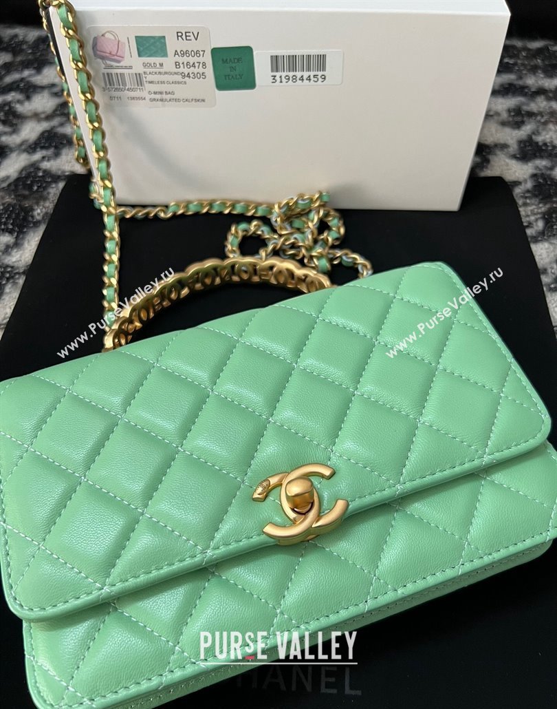 Chanel Shiny Lambskin Wallet On Chain WOC with CC Top Handle Light Geen 2024 AP3944 (yezi-240518006)