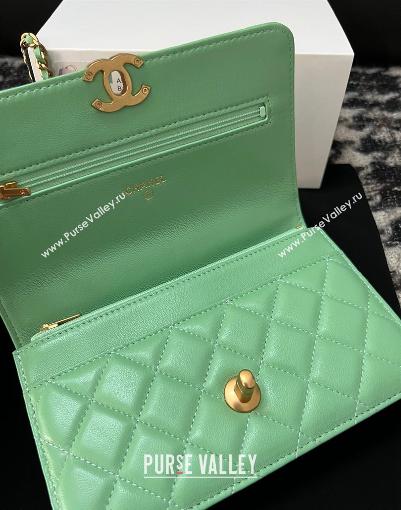 Chanel Shiny Lambskin Wallet On Chain WOC with CC Top Handle Light Geen 2024 AP3944 (yezi-240518006)