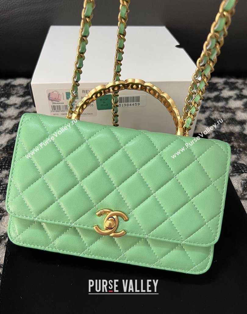 Chanel Shiny Lambskin Wallet On Chain WOC with CC Top Handle Light Geen 2024 AP3944 (yezi-240518006)