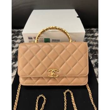 Chanel Shiny Lambskin Wallet On Chain WOC with CC Top Handle Beige 2024 AP3944 (yezi-240518007)