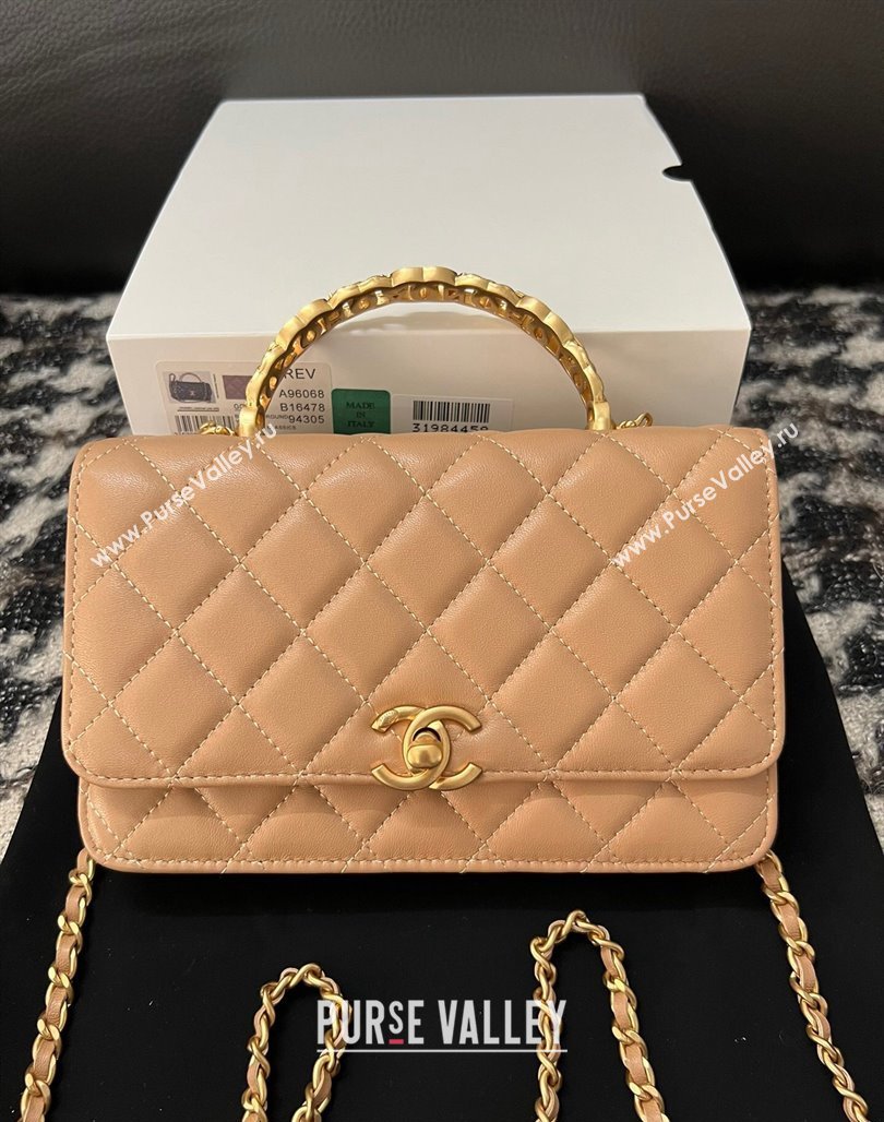 Chanel Shiny Lambskin Wallet On Chain WOC with CC Top Handle Beige 2024 AP3944 (yezi-240518007)