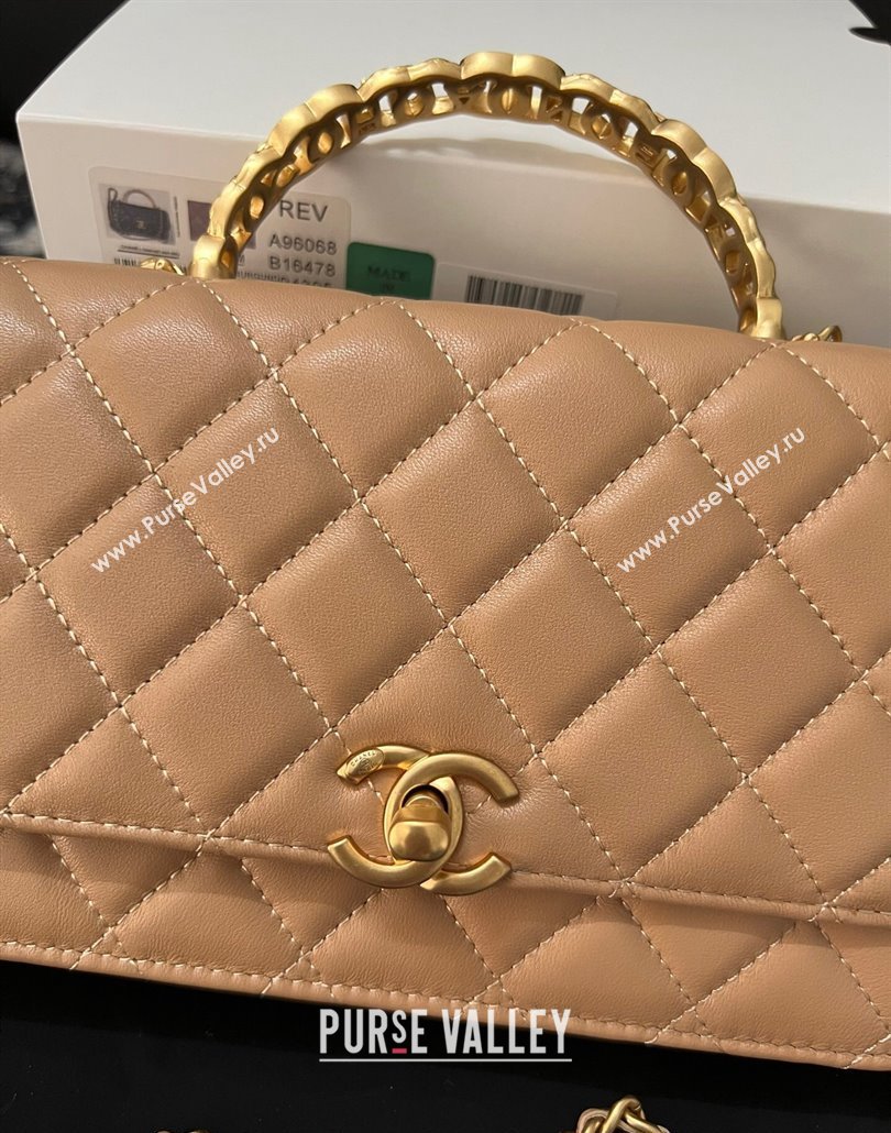 Chanel Shiny Lambskin Wallet On Chain WOC with CC Top Handle Beige 2024 AP3944 (yezi-240518007)