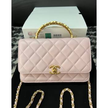 Chanel Shiny Lambskin Wallet On Chain WOC with CC Top Handle Light Pink 2024 AP3944 (yezi-240518008)