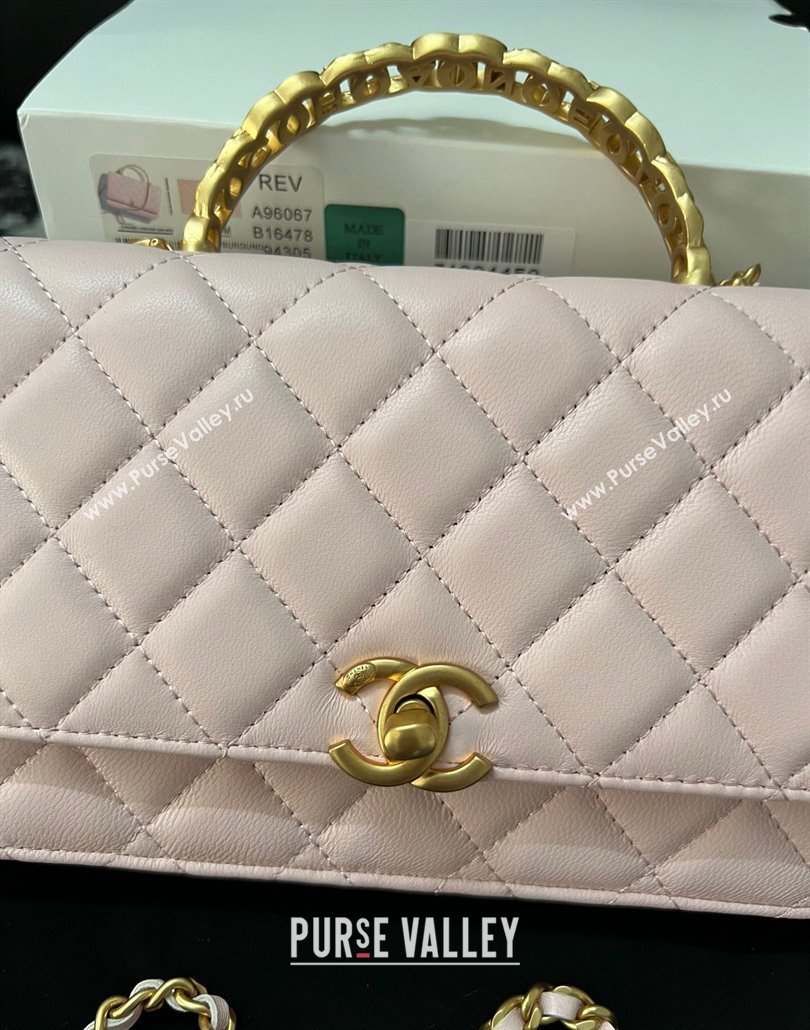 Chanel Shiny Lambskin Wallet On Chain WOC with CC Top Handle Light Pink 2024 AP3944 (yezi-240518008)