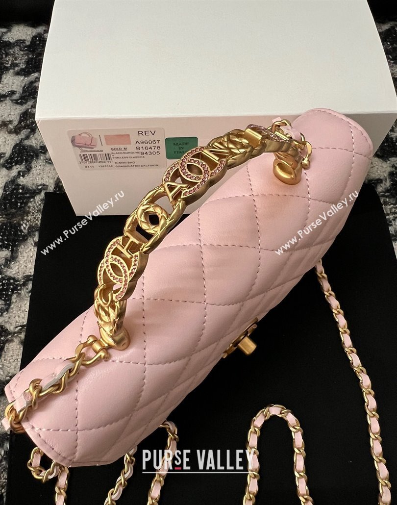 Chanel Shiny Lambskin Wallet On Chain WOC with CC Top Handle Light Pink 2024 AP3944 (yezi-240518008)