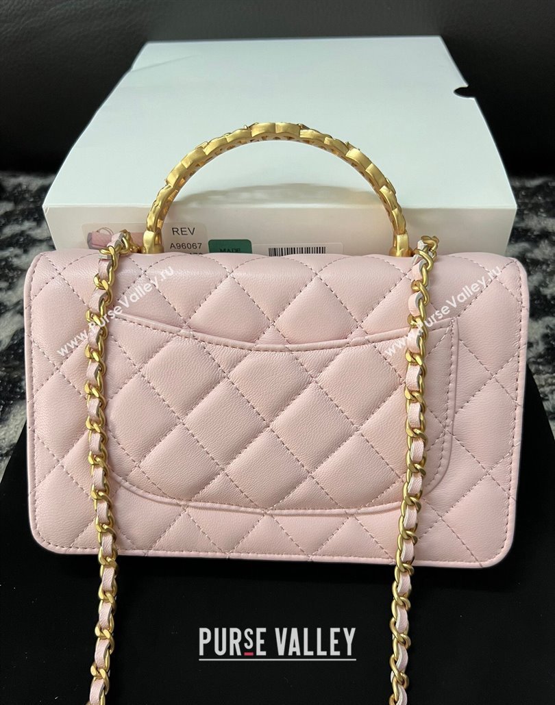 Chanel Shiny Lambskin Wallet On Chain WOC with CC Top Handle Light Pink 2024 AP3944 (yezi-240518008)