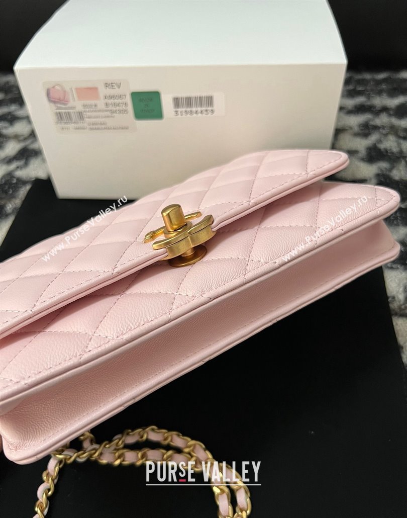 Chanel Shiny Lambskin Wallet On Chain WOC with CC Top Handle Light Pink 2024 AP3944 (yezi-240518008)