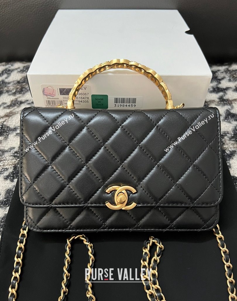 Chanel Shiny Lambskin Wallet On Chain WOC with CC Top Handle Black 2024 AP3944 (yezi-240518009)