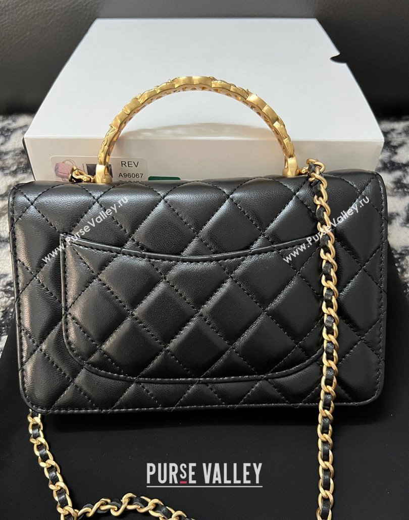 Chanel Shiny Lambskin Wallet On Chain WOC with CC Top Handle Black 2024 AP3944 (yezi-240518009)