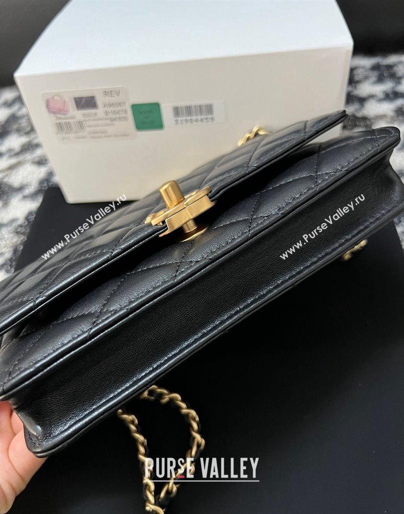 Chanel Shiny Lambskin Wallet On Chain WOC with CC Top Handle Black 2024 AP3944 (yezi-240518009)