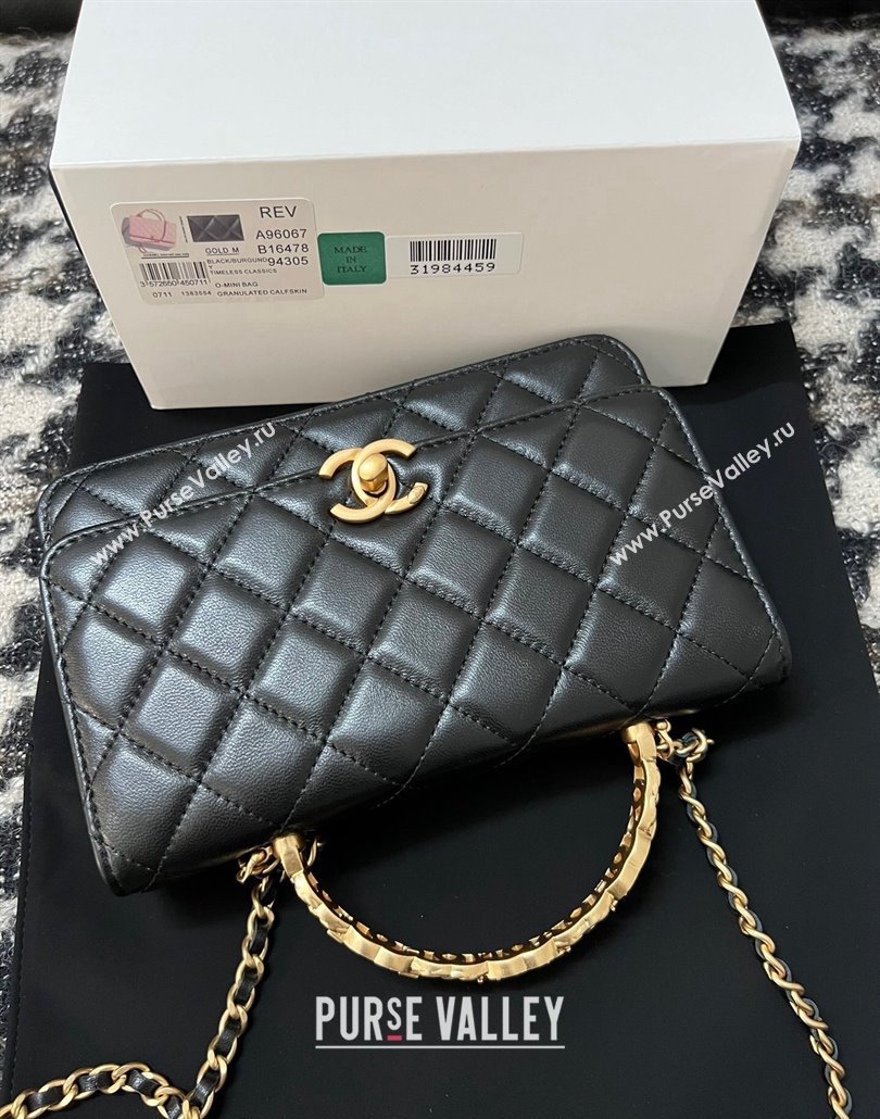 Chanel Shiny Lambskin Wallet On Chain WOC with CC Top Handle Black 2024 AP3944 (yezi-240518009)