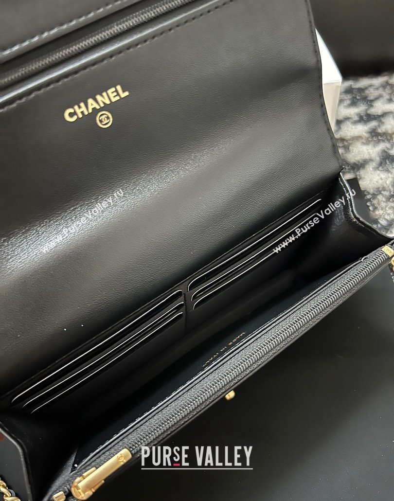 Chanel Shiny Lambskin Wallet On Chain WOC with CC Top Handle Black 2024 AP3944 (yezi-240518009)