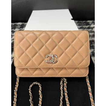 Chanel Lambskin Wallet On Chain WOC with Strass CC Beige 2024 A96071 (yezi-240518010)